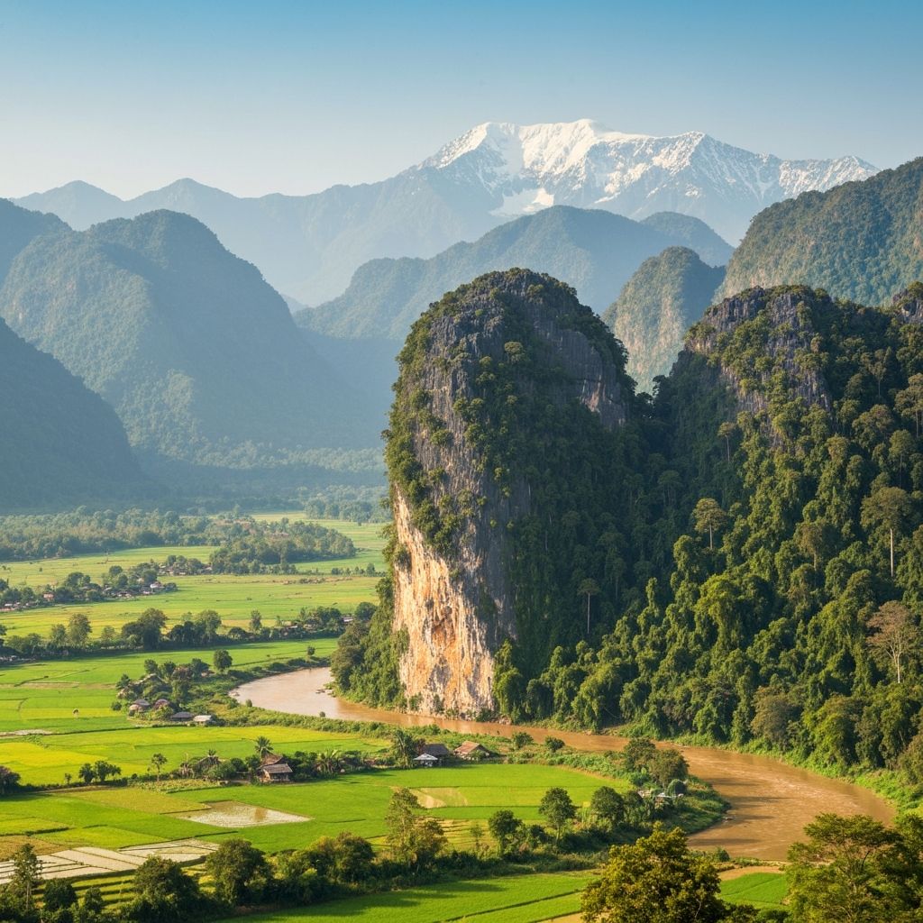 Różnorodny krajobraz Laosu pokazujący strefy klimatyczne